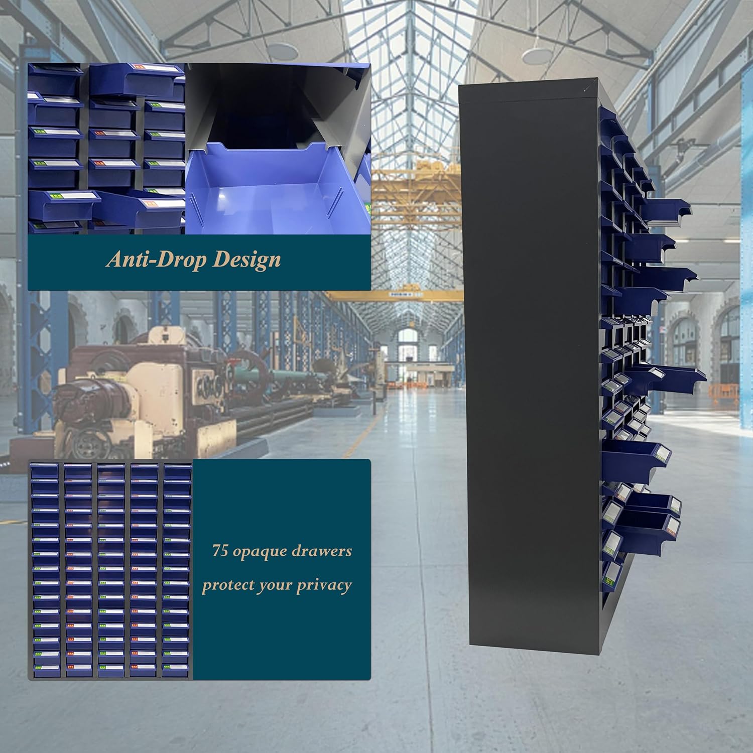 Parts Cabinet with 75 Drawer, 25.6' L x 8.7' D x 35.4' H, Cold-Rolled Steel Frame and ABS Drawers for Bolts Nuts Legos Beads Samples Metals Documents Garages Factories Offices