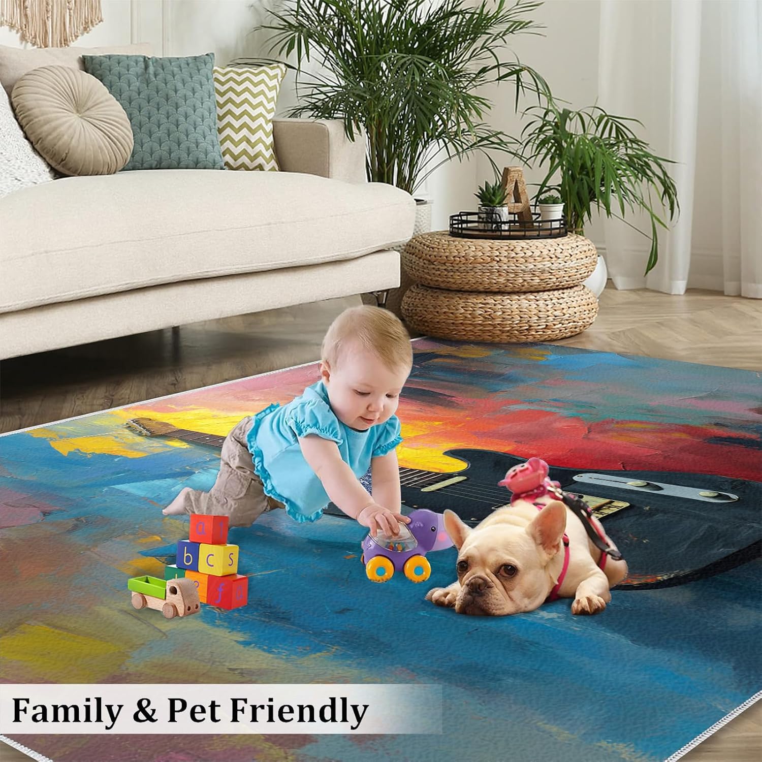 Guitar Rugs for Music Room - Boys Musical Rug, 6x8 Rug, Music Washable Rugs for Living Room Bedroom, Abstract Graffiti Area Rug, Rock and Roll Carpet - Home Decor, Electric Guitars Gifts for Men