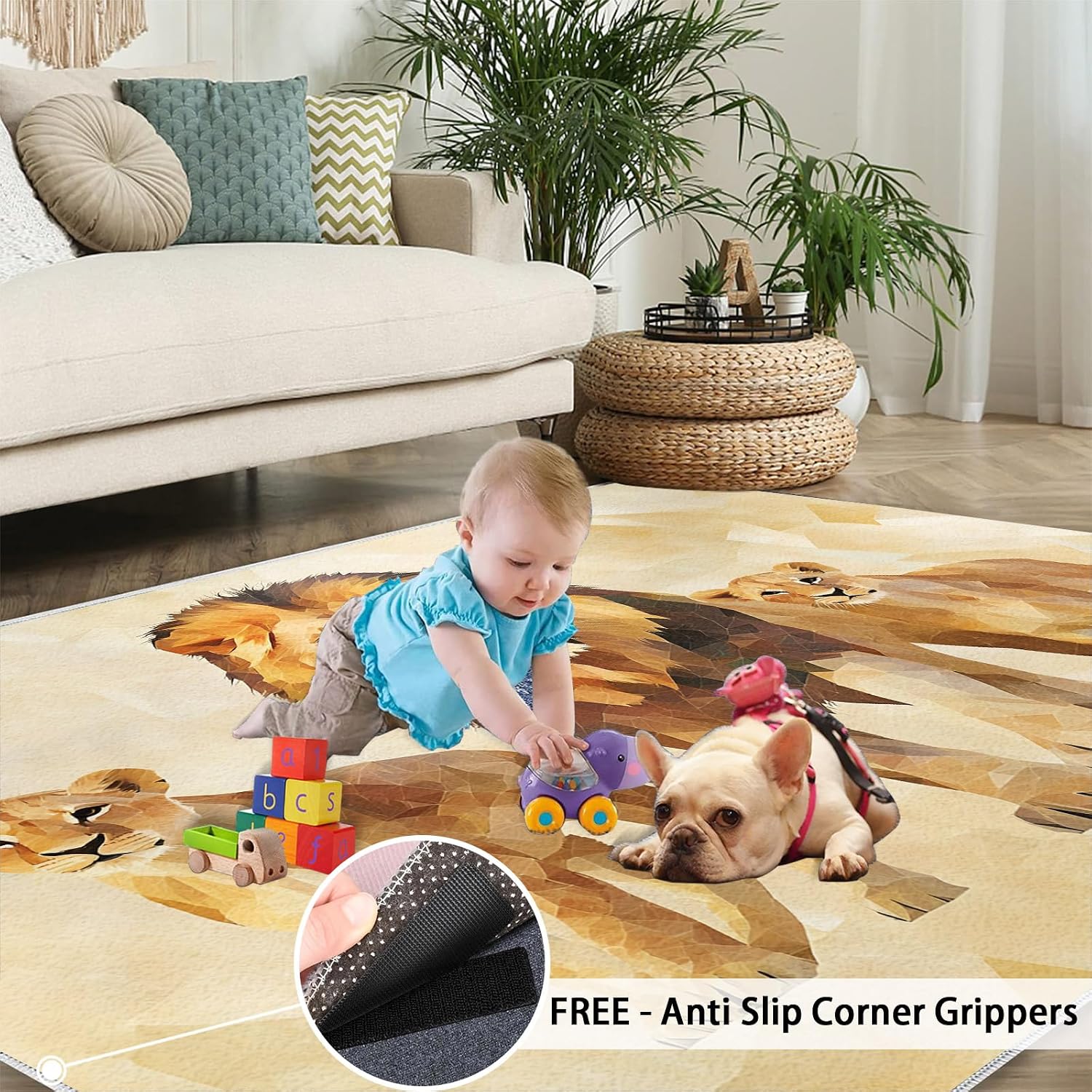 6x8 Lion Area Rug - Lion Large Rugs for Living Room, Geometric Animals Carpet Area Rug for Girls Bedroom Kids Room Basement Office Classroom