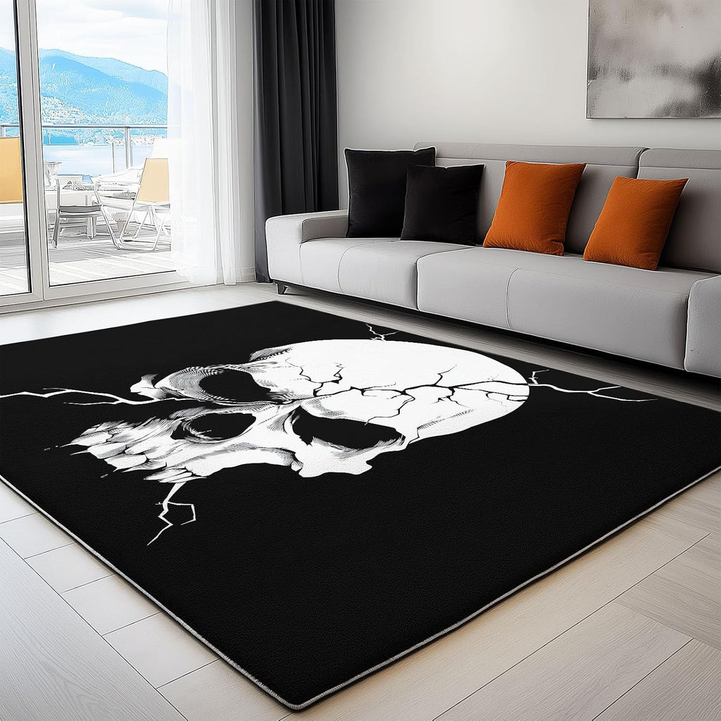 Dark Style Soft Print Area Rug 5' x 7', Minimalist Skull Cracked Skull Print Decor Washable Rug Non Slip Carpet Absorbent Mat for Kitchen Living Room Bedroom Entrance Carpet