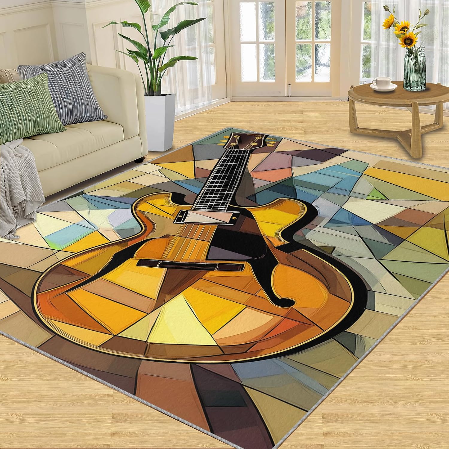 Drums Rug & Home Decor - Glass Rugs for Living Room, Boys Cool Washable Rugs for Bedroom, Rock and Roll Carpet, Non Slip Indoor Drums Area Rug & Music Room Decor 6x8 ft