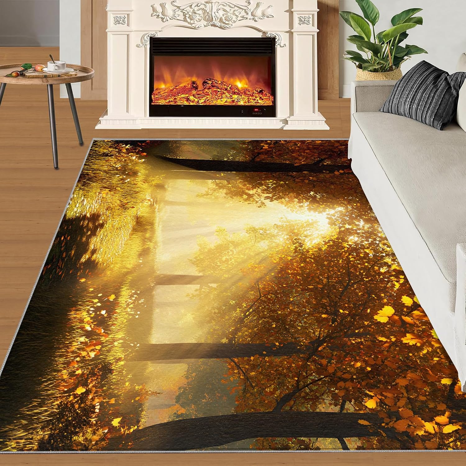 6x8 Forest Path Area Rug - Natural Landscape Large Rugs for Living Room, Autumn Forest Carpet Area Rug for Girls Bedroom Kids Room Basement Office Classroom