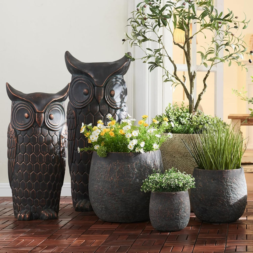 Wallowa 17.3'+12.9'+9.0' Dia Weathered Concrete Flower Pots, Modern Round Style Concrete Planter for Home, Garden, Patio, Courtyard, Bronze Rust Color, Set of 3