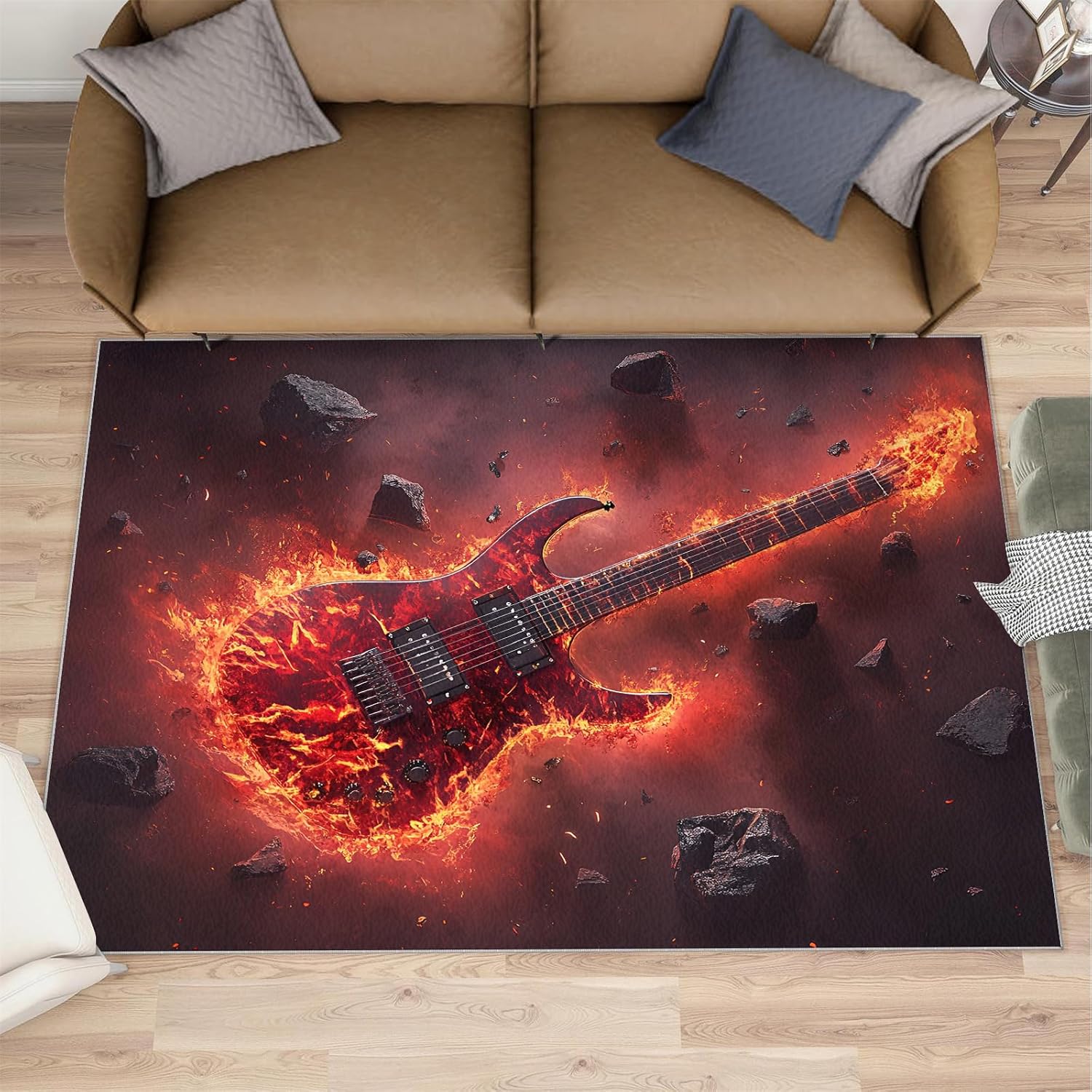 Guitar Rugs for Bedroom - 6x9 Area Rug - Guitar Rugs for Living Room, Cool Musical Instrument Rug, Washable Home Decor Carpet