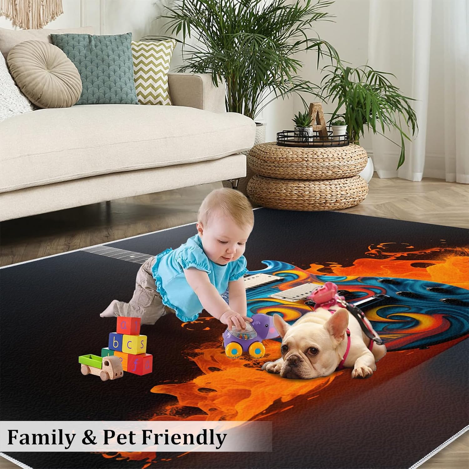 Guitar Kids Rugs - Cool Guitar Area Rug - Music Lover Print Rugs - Indoor Non Slip Carpet for Bedroom Living Room Band Studio 6x8ft