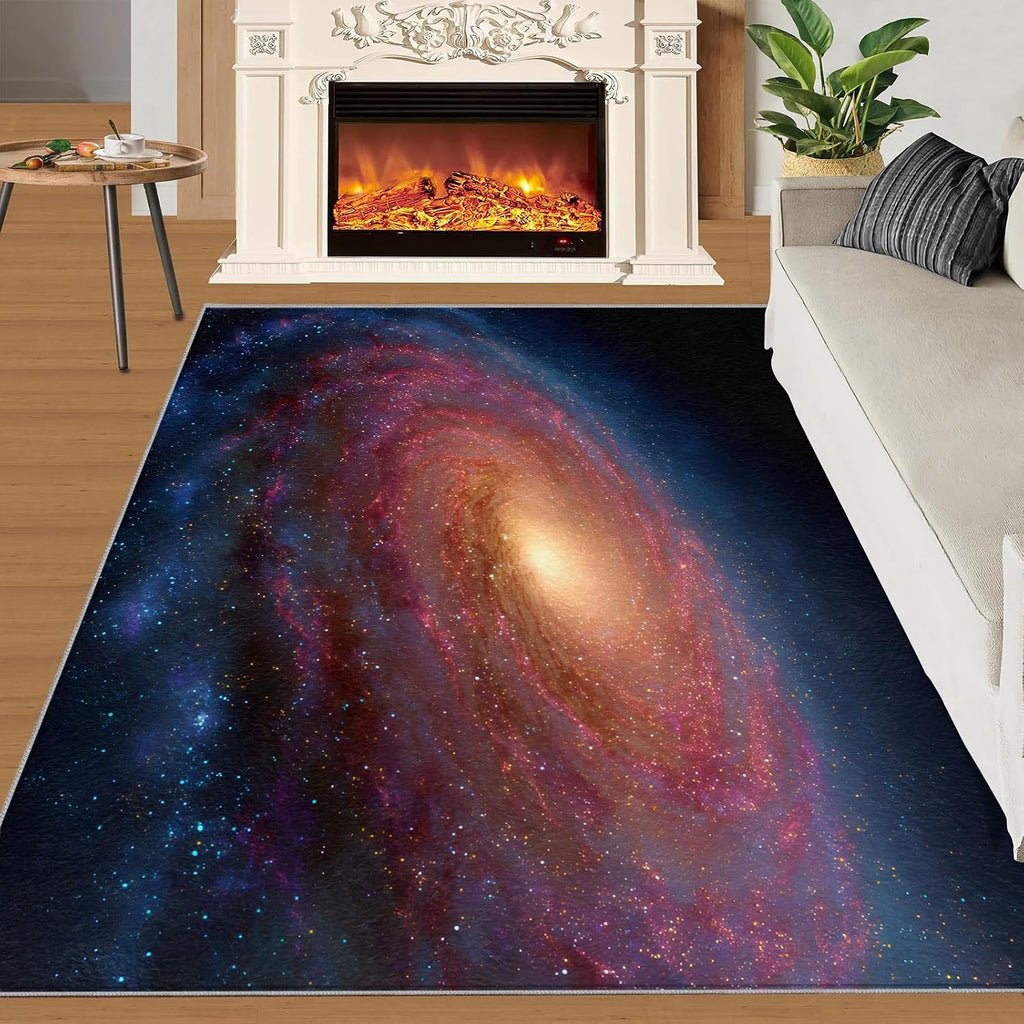 Galaxy Rugs for Bedroom, Milky Way Rug 6x8, Nebula Stars Dining Room Rugs Washable & Non Slip Large Carpet for Home Decor