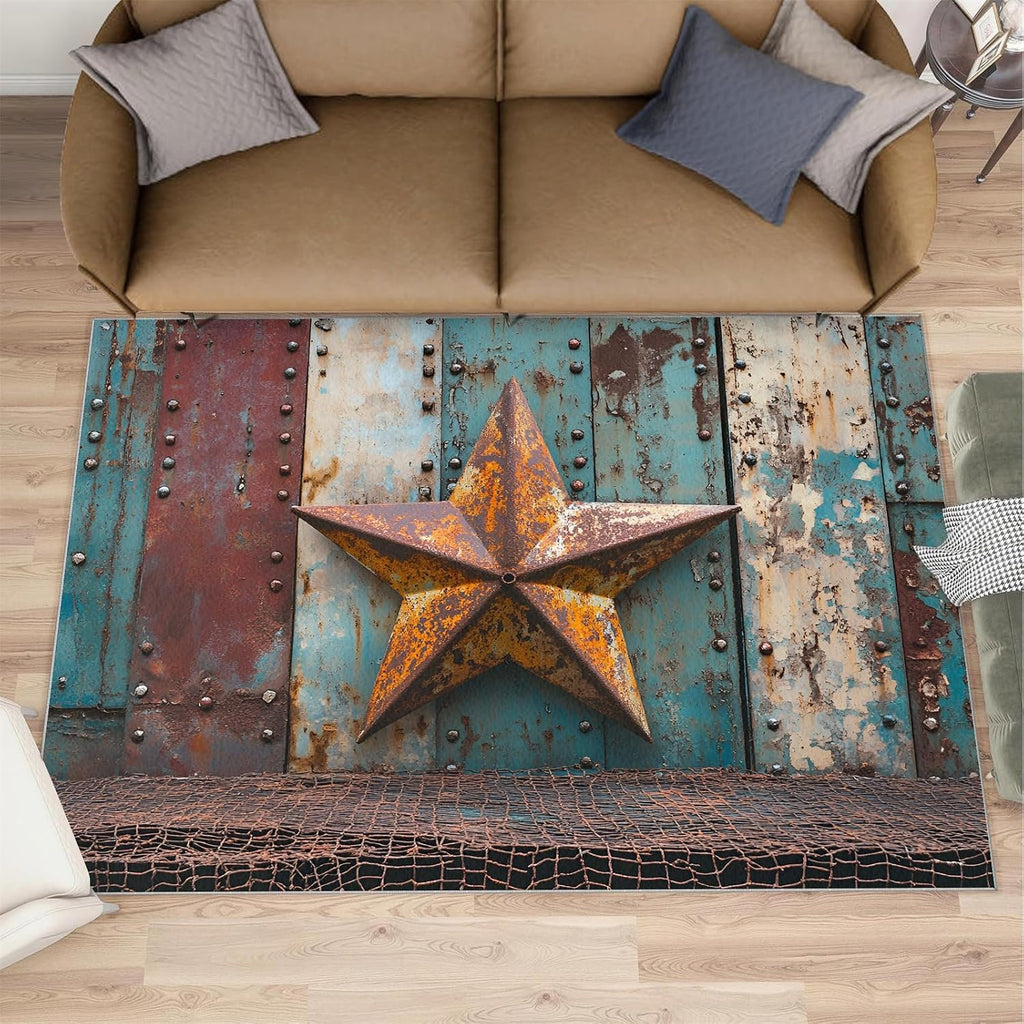 Western Texas Star Rug 6x8-6x8 Rug, Vintage Area Rugs for Living Room, Farmhouse Rugs for Bedroom, Rustic Non-Slip Mat, Texas Star Home Decor & Gifts