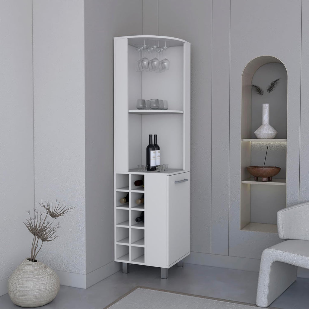 71' Freestanding Storage Cabinet, Kitchen Storage Bakers Rack with Wine Cubbies, Utility Food Cupboard with Stemware Racks for Dining, White