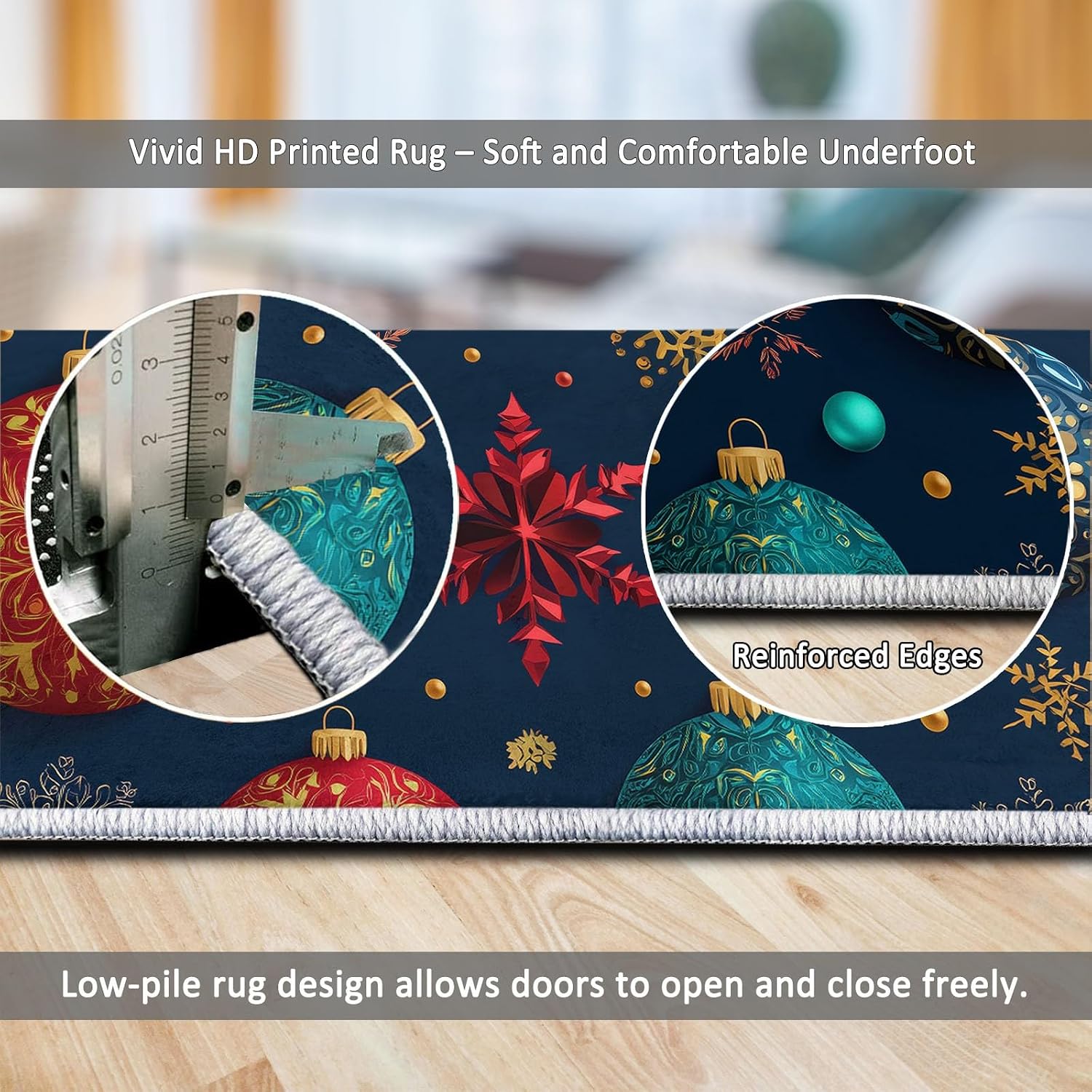 5' x 7' Rugs Living Room Christmas Area Rug Bedroom, Non Slip Durable Large Floor Carpet Geometric Turquoise Spheres Snowflakes Indoor Carpet Washable for Dining Room Kitchen Kids Playroom Dorm
