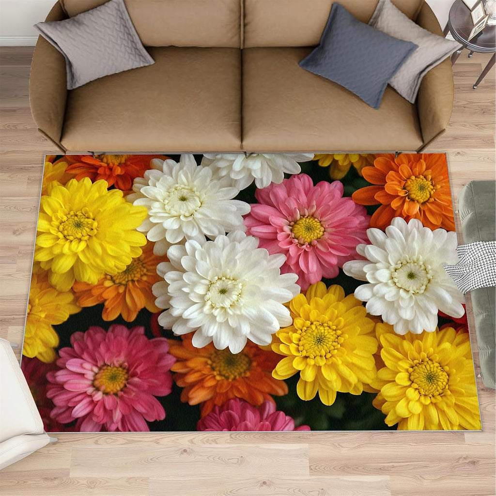 6x8 Chrysanthemum Area Rug - Florals Large Rugs for Living Room, Flower Carpet Area Rug for Girls Bedroom Kids Room Basement Office Classroom