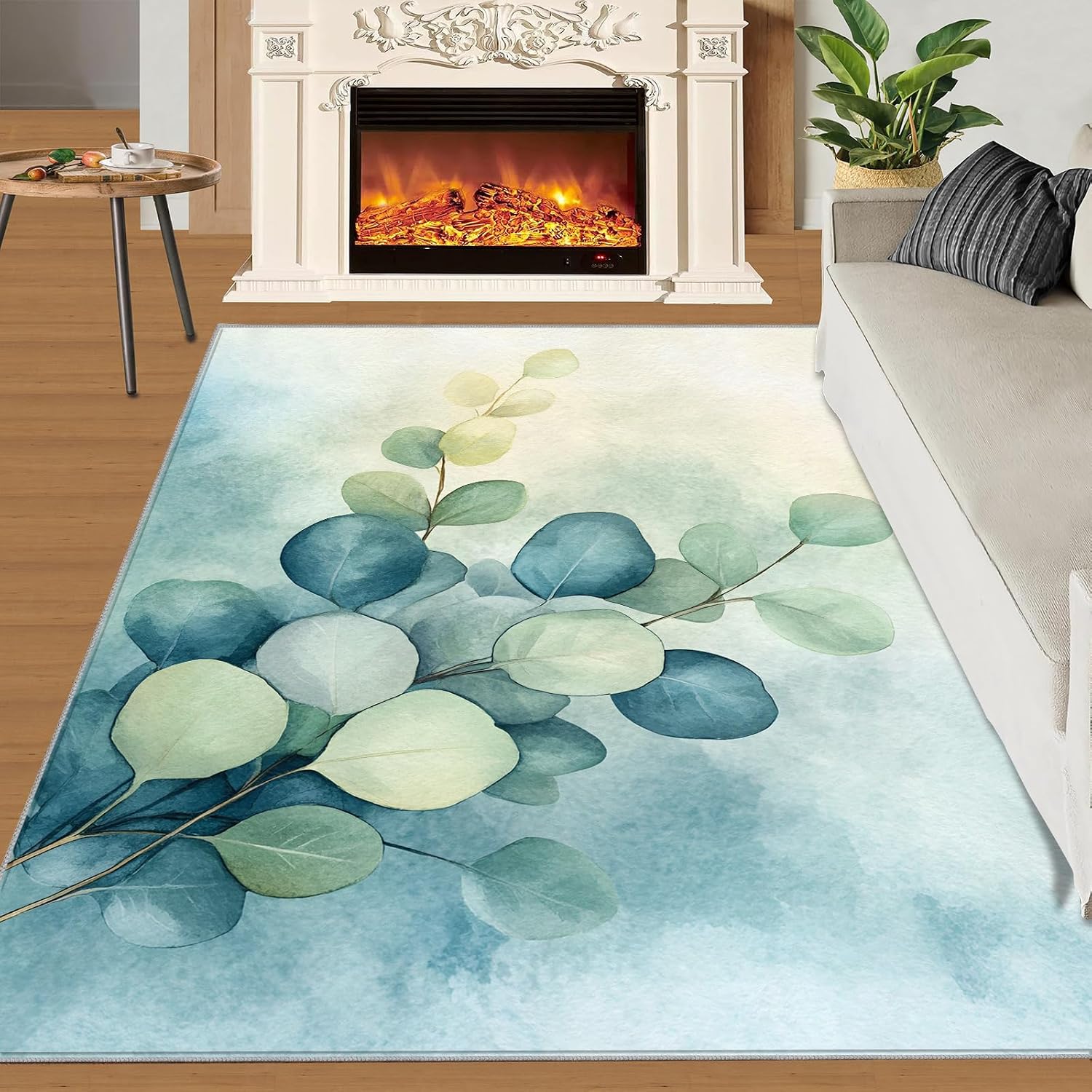 Eucalyptus Rugs for Bedroom - 6x8 Area Rug - Vines Rugs for Living Room, Olive Green Rug, Non-Slip Washable Home Decor Carpet