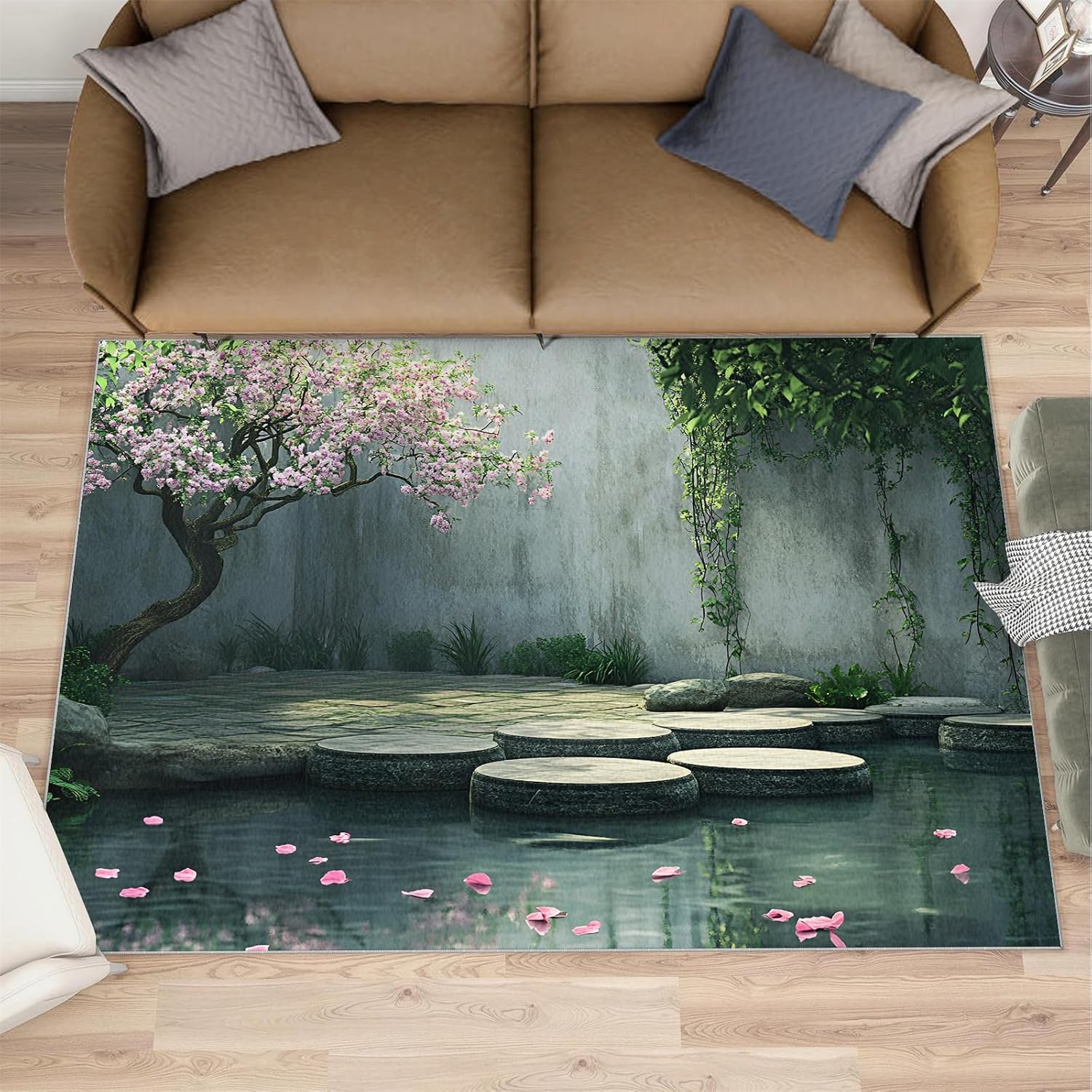 Courtyard Rug 6x8, Chinese Style Rugs for Living Room, Landscape Area Rug, Washable Rugs for Bedroom, Kitchen Dining Room Decor Carpet