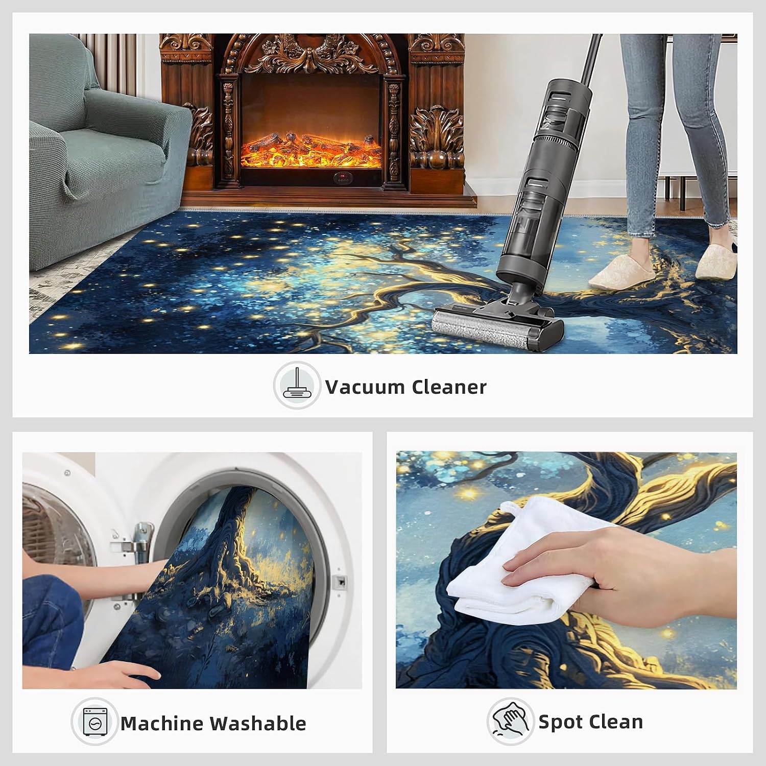 Tree of Life Rugs for Bedroom - 6x8 Area Rug - Starry Sky Tree Rugs for Living Room, Dreamy Starry Sky Rug, Non-Slip Washable Home Decor Carpet