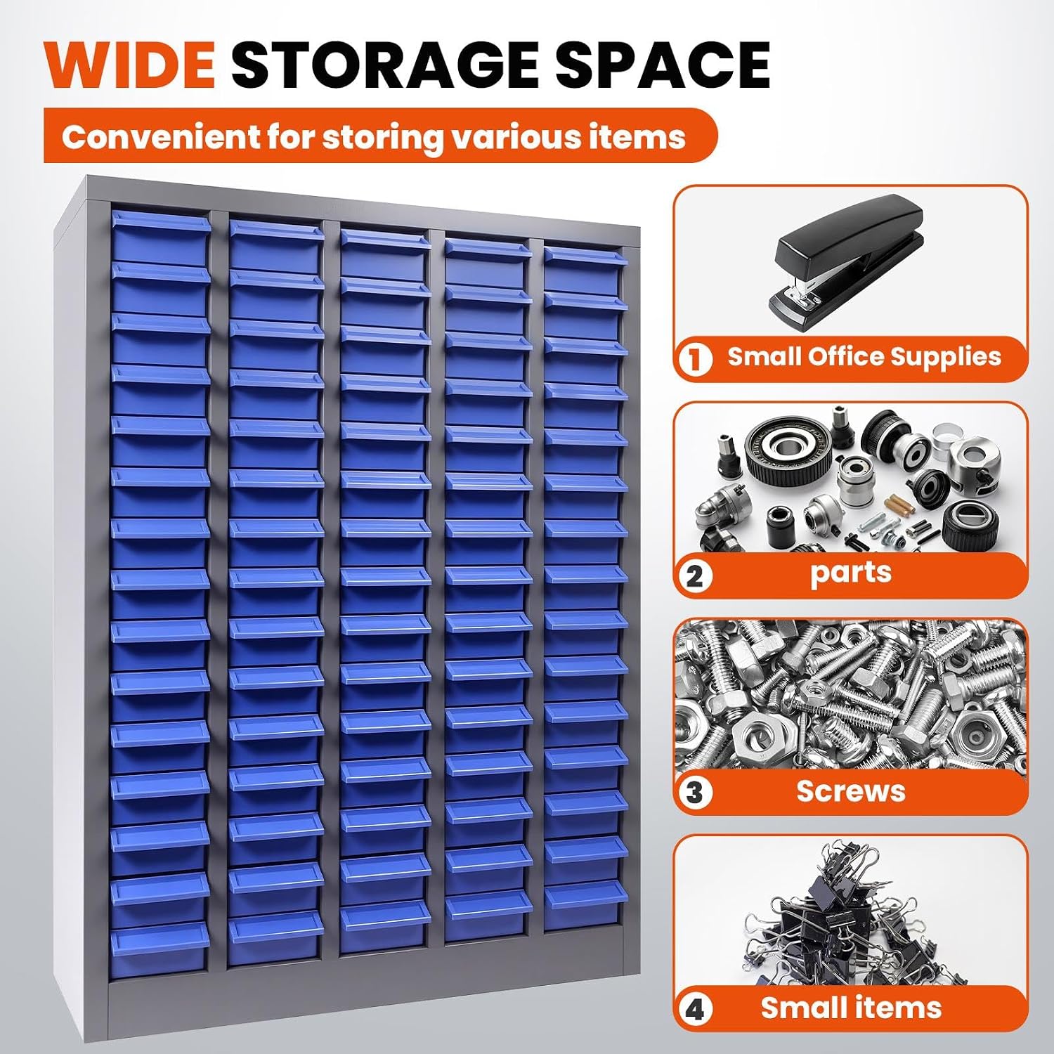 75 Drawers Alloy Steel Parts Cabinet, Bolt and Nut Tool Storage Cabinet with Labels, ABS Material Drawer Non-Slip Design, 5mm Thick Steel Frame, Nut and Bolt Organizer for Storing Tools (75 Drawers)