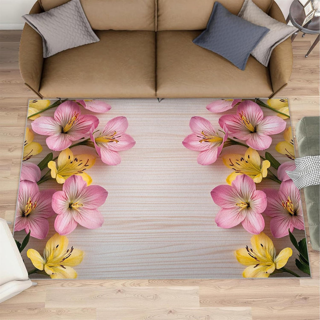 6x8 Florals Area Rug - Florals Large Rugs for Living Room, Flowers Carpet Area Rug for Girls Bedroom Kids Room Basement Office Classroom