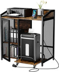 EasyCom Printer Stand with Charging Station and Paper Shredder Stand – 3 Tier Lateral Printer Table with Open Storage Shelves- Printer Shelf for Office Home Use with Adjustable Shelves and Mesh Door