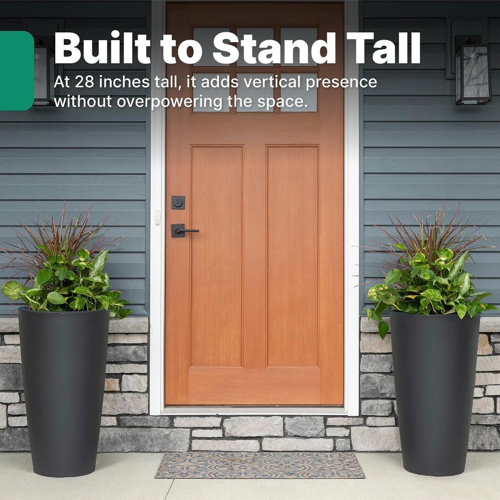 Step2 Tremont Tall Round Tapered Planter, 28' Tall 2-Pack, Indoor/Outdoor Plants, Efficient Drainage, Durable Resin, Onyx Black