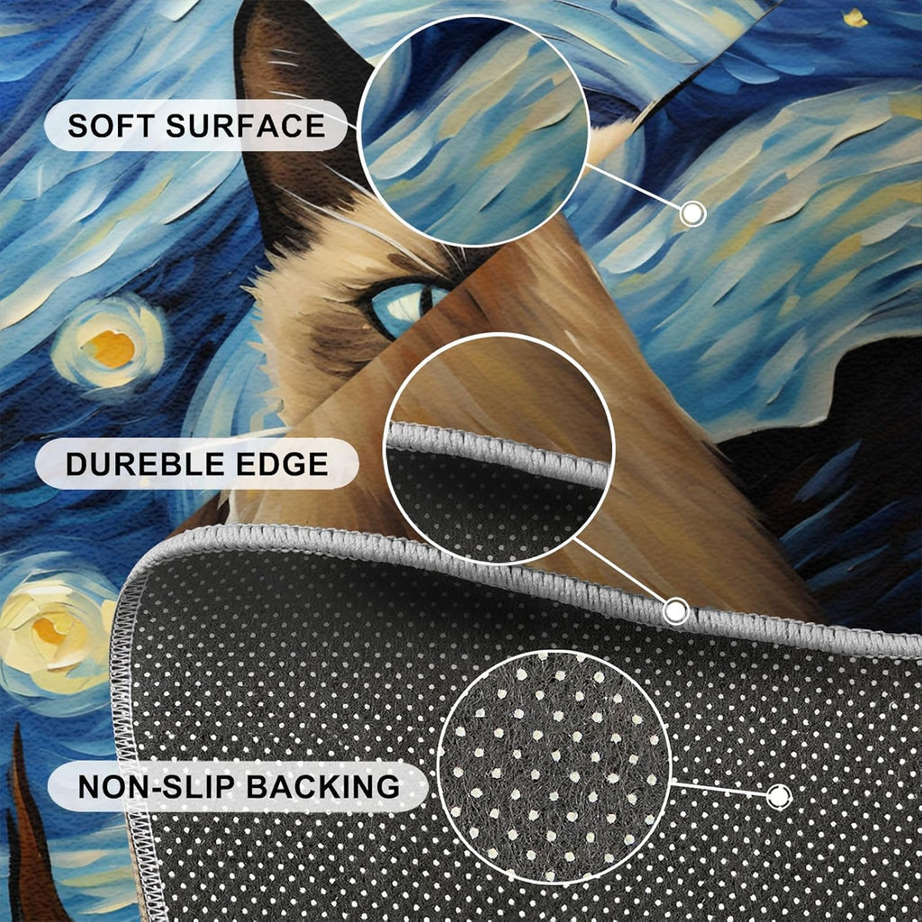 6x8 Area Rug - Starry Sky Siamese Cat Large Rugs for Living Room, Post-Impressionist Art Painting Carpet Area Rug for Girls Bedroom Kids Room Basement Office Classroom