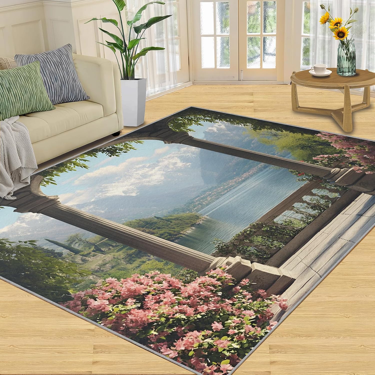 Classical Pavilion Area Rug 6x8 - Stone Columns and Arches Large Rugs for Living Room, Natural Landscape Carpet Area Rug for Girls Bedroom Kids Room Basement Office Classroom