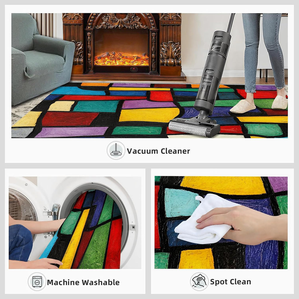Colorful Geometry Area Rug, Geometric Color Blocks Rugs for Living Room, Low Pile Soft High Traffic Rugs for Bedroom Children's Room Dormitory Decor Floor Mat 6x8