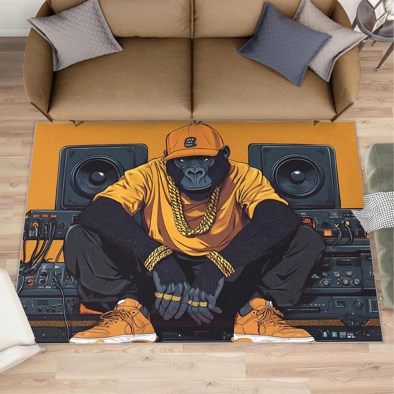 6x8 Chimp Area Rug - Chimpanzee Large Rugs for Living Room, Hip-Hop Rap Gorilla Carpet Area Rug for Girls Bedroom Kids Room Basement Office Classroom