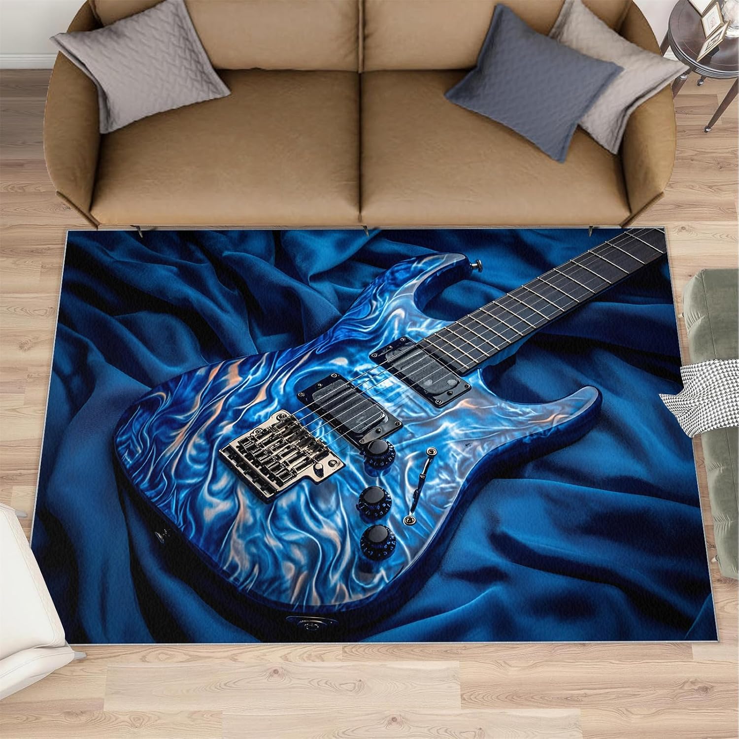 Guitar Rug 6x8-6x8 Rug, Music Area Rugs for Living Room Bedroom, Modern Area Rugs, Kids Washable Carpet, Musical Instrument Carpet, Guitar Home Decor & Gifts