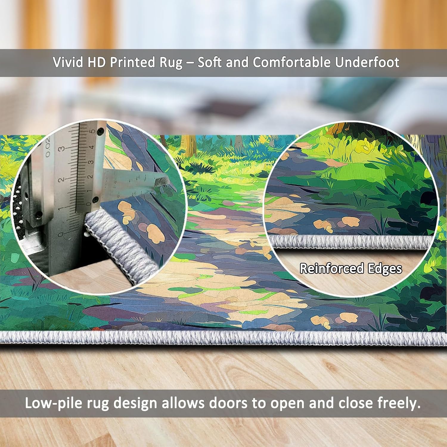 Cartoon Print Area Rug 5 x 7 ft for Living Room, Oil Painting Forest Green Trees Soft Washable Carpet for Bedroom Non-Slip Rug - Stain Resistant Carpets for Kids Playroom Classroom Dining Room
