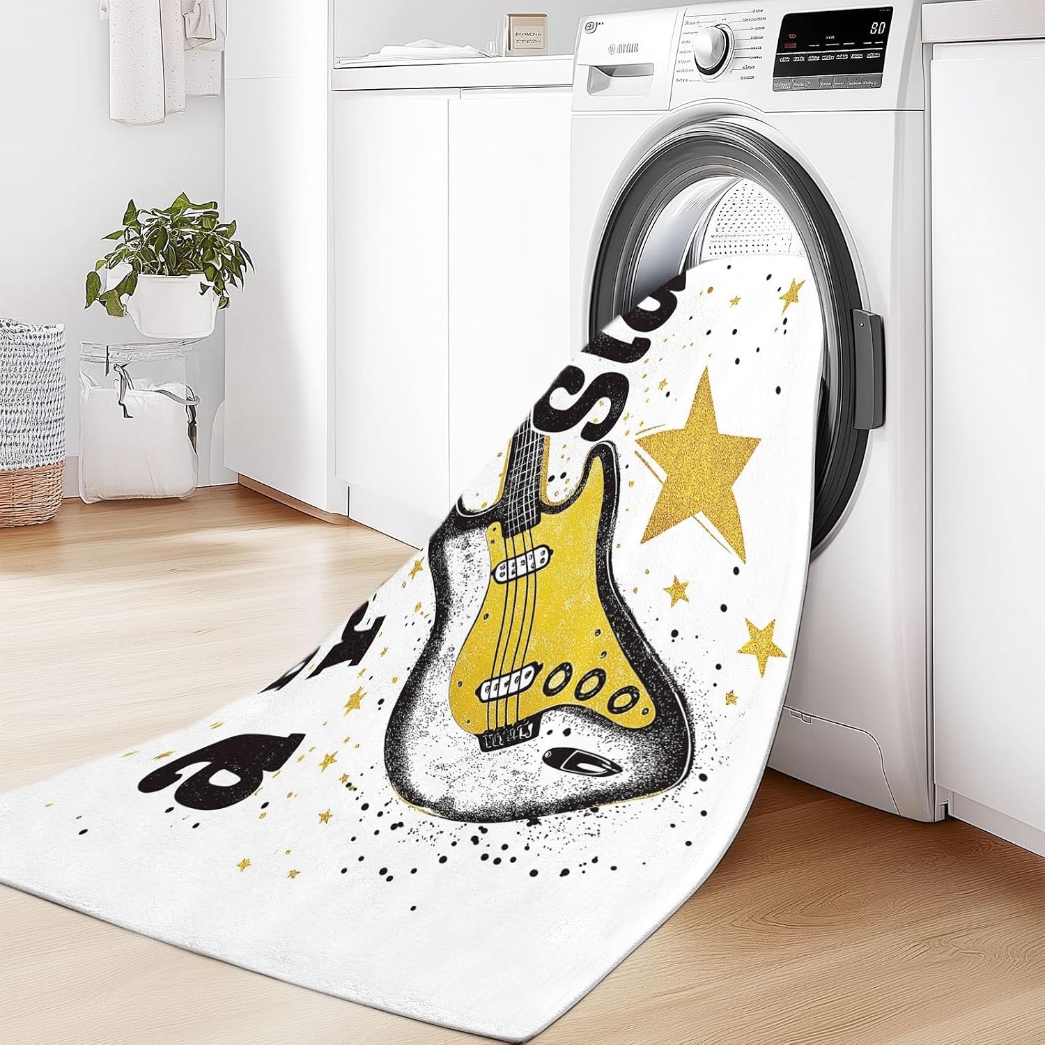 Washable Rug 5x8 ft Area Rug Guitar Rock Instrument, Living Room Non Slip Carpet, Machine Washble Soft Low Pile Bedroom Lightweight Carpet for Home Dinning Room