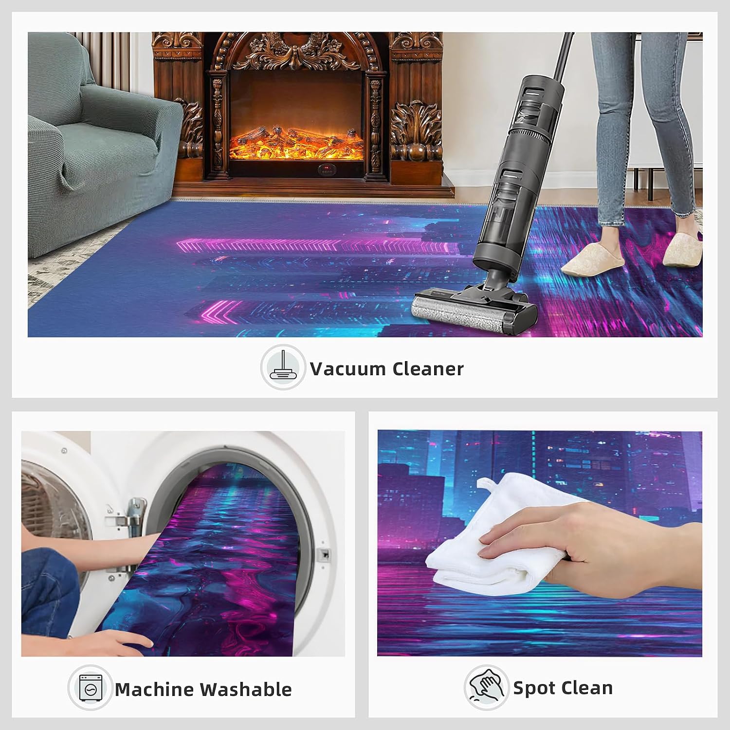 City Rugs for Bedroom, Skyline Rug 6x8, Modern City Night View Dining Room Rugs Washable & Non Slip Large Carpet for Home Decor