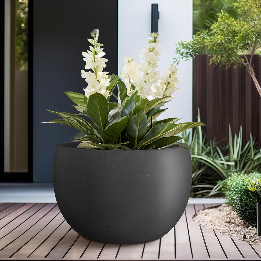 Kante 19.9' Dia Round Concrete Planter, Outdoor/Indoor Large Bowl Plant Pots with Drainage Hole and Rubber Plug for Garden Patio Balcony Home, Black