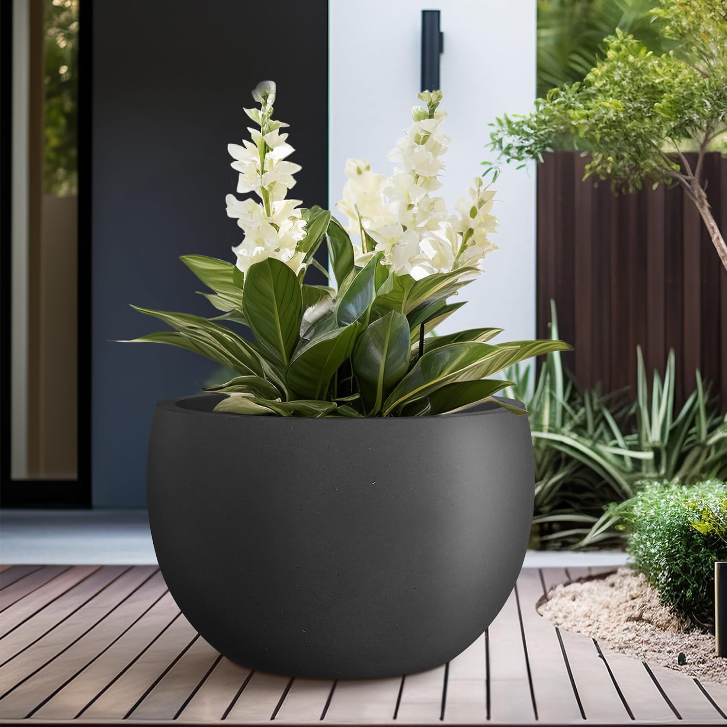 Kante 19.9' Dia Round Concrete Planter, Outdoor/Indoor Large Bowl Plant Pots with Drainage Hole and Rubber Plug for Garden Patio Balcony Home, Black
