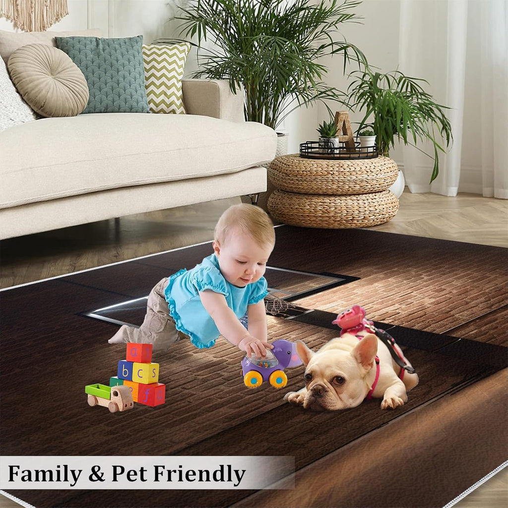 Area Rug 6x8ft, Basketball Court Rug, Basketball Sports Theme Living Room Rugs, Ultra Soft Non Slip Machine Washable Easy Care Carpet for Bedroom Study Office Apartment Room