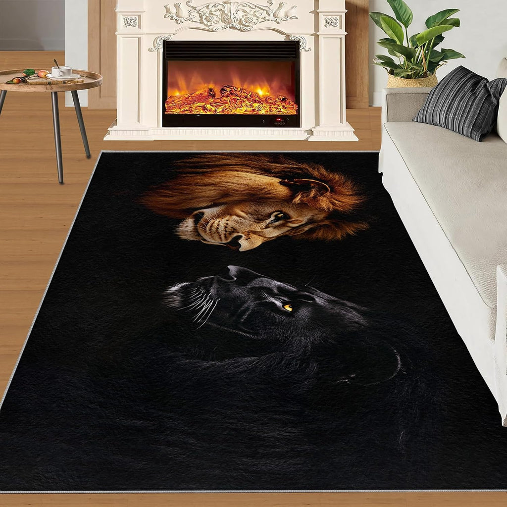Animal Area Rug Large - 6x8 Rug, Lion Rugs for Living Room, Leopard Area Rugs for Bedroom, Wild Animal Washable Carpet, Lion Home Decor & Gifts