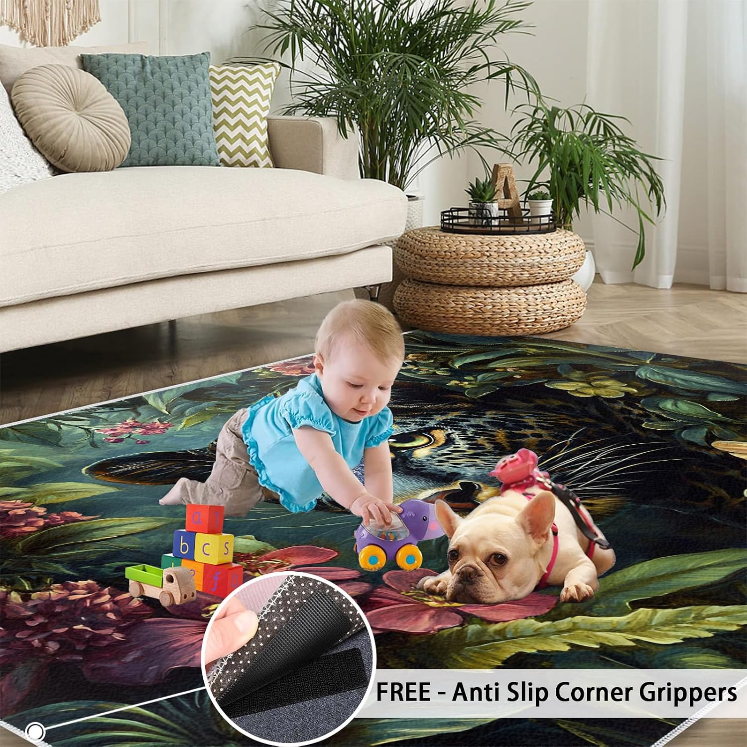 Cheetah Rug, Tropical Rainforest Rugs for Bedroom 6x8 Rug, Leopard Area Rug, Rugs for Living Room, Non Slip Washable Carpet for Kids Room Home Decor