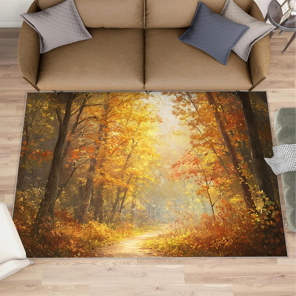 Autumn Forest Rug Large - 6x8 Rug, Fall Area Rugs for Bedroom, Maple Leaf Rugs for Living Room, Woodland Washable Mat, Landscape Carpet, Forest Home Decor & Gifts