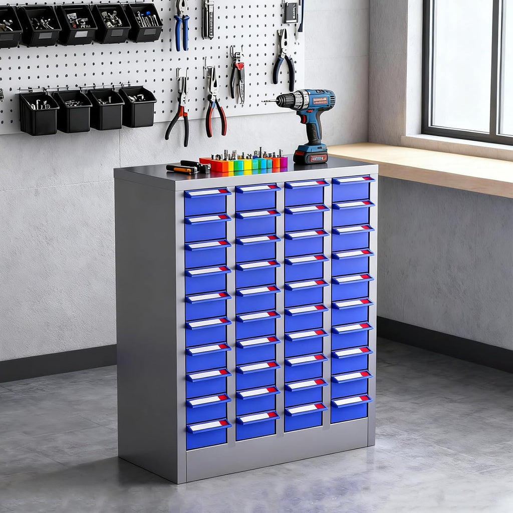 40 Drawers Bolt Bins Storage Cabinet with 200 Dividers & 80 Label Slots, Heavy-Duty Bolt and Nut Tool Storage Cabinet in Alloy Steel, Parts Cabinet with ABS Drawers for Workshop, Garage, Home