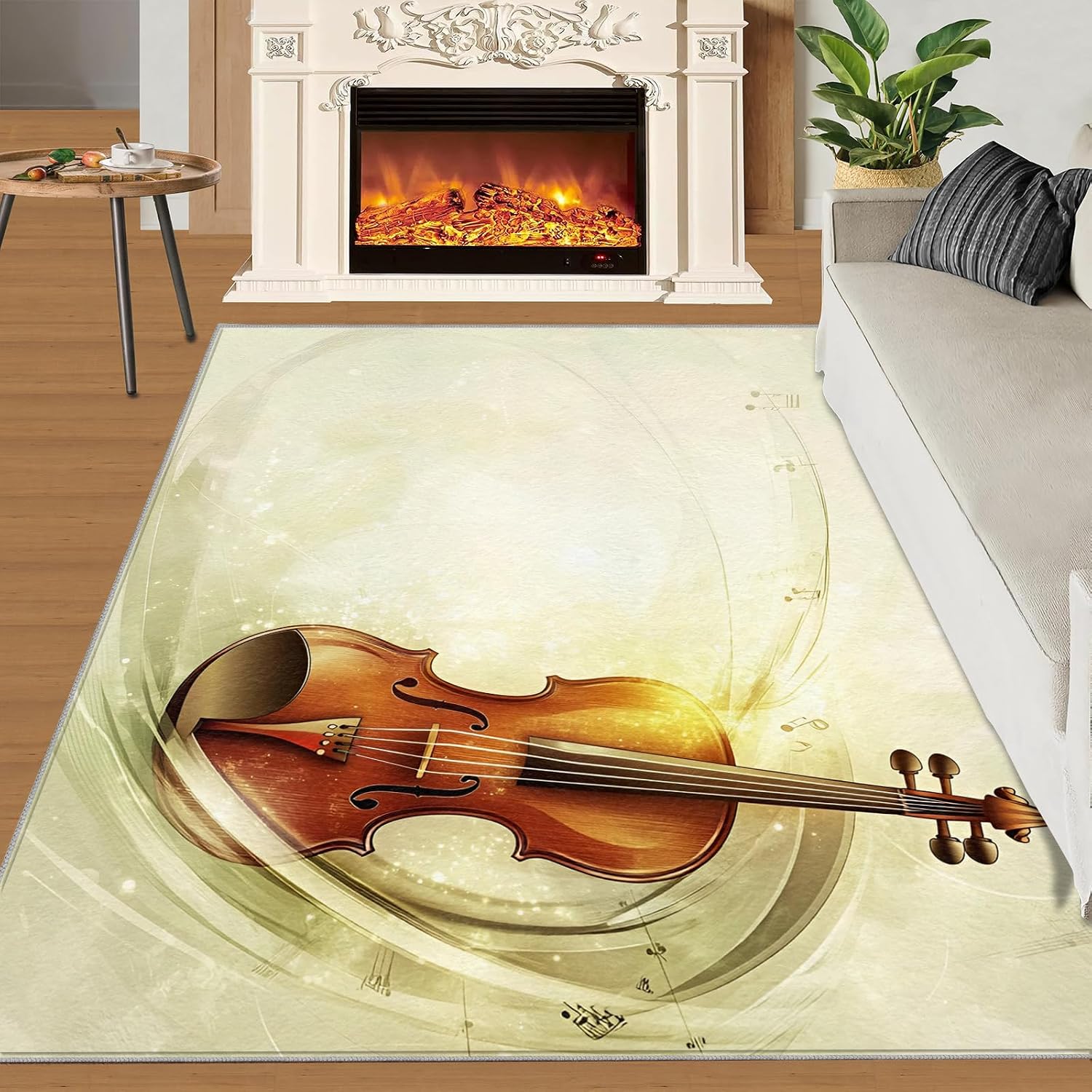 Guitar Rug for Bedroom 6x8 Rug Vintage Guitar Rugs, Music Instrument Home Decor, Non Slip Washable Large Rugs, Rock Music Carpet for Boys and Girls Teen Playroom