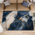 Blue Gold Carpet - Large Rug 6x8 - Marble Rugs for Living Room - Soft & Non Slip & Washable Rugs for Bedroom, Light Luxury Carpets for Dining Room Lounge Girls Room