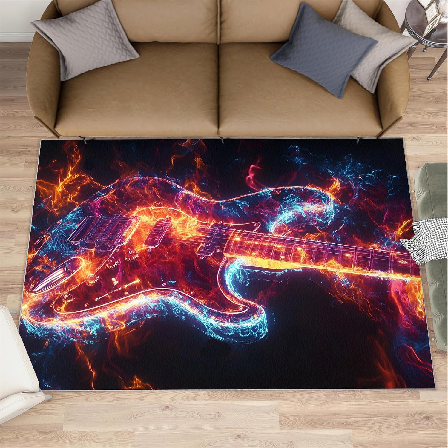 Guitar Rug & Home Decor - Cool Rugs for Living Room, Pop Art Washable Rugs for Bedroom, Musical Carpet, Non Slip Indoor Guitar Area Rug & Music Room Decor 6x8 ft