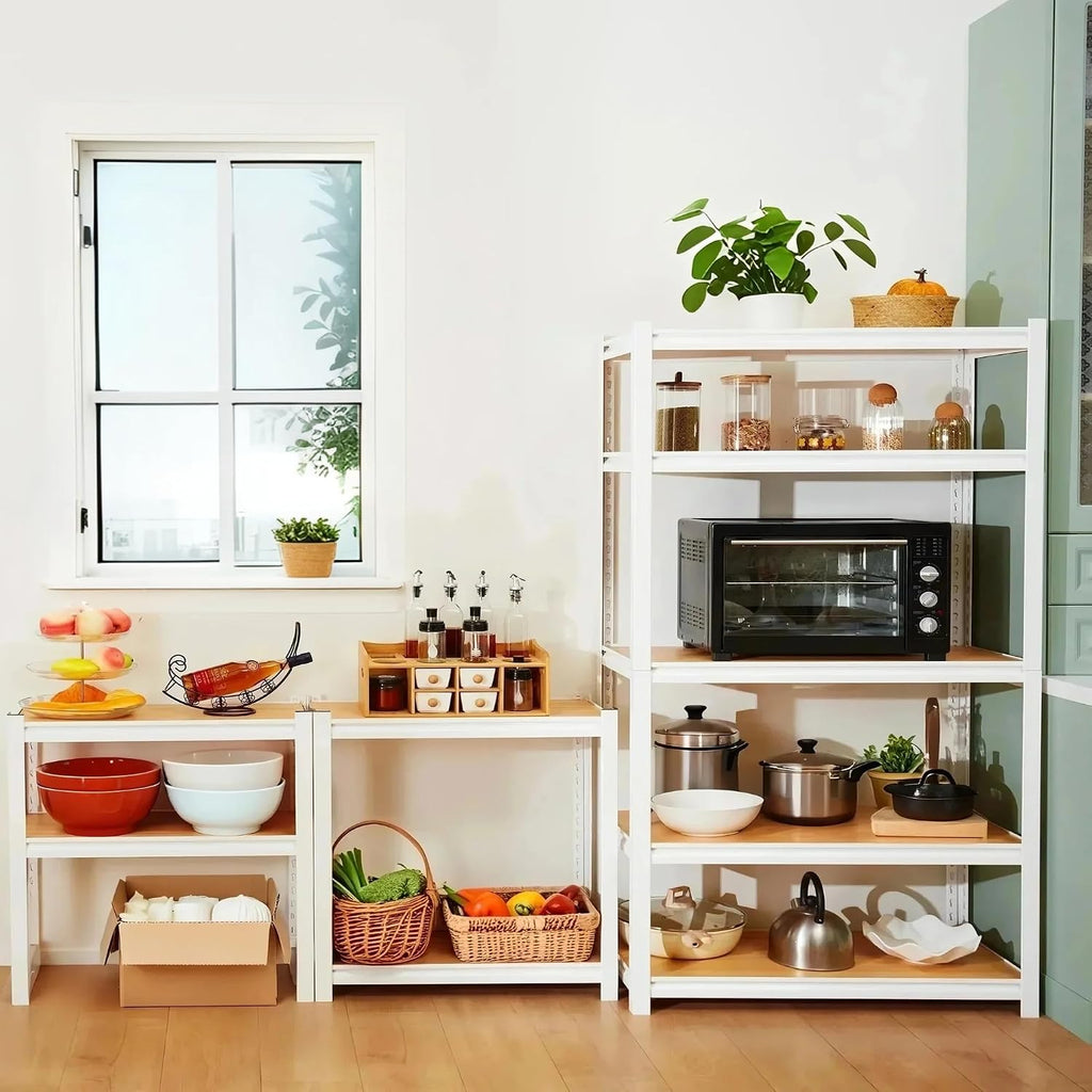 5 Tier White Storage Shelves - Adjustable Pantry Shelves Metal Closet Shelf, Heavy Duty Shelving Unit Utility Rack Organizer for Kitchen Closet Pantry Garage, 28' W x 12' D x 59' H, Set of 2