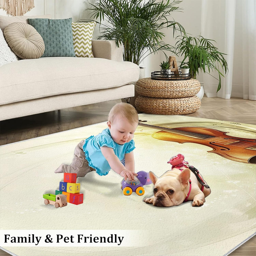 Guitar Rug for Bedroom 6x8 Rug Vintage Guitar Rugs, Music Instrument Home Decor, Non Slip Washable Large Rugs, Rock Music Carpet for Boys and Girls Teen Playroom