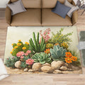 Flowers Rug 6x8, Cactus Area Rug, Desert Plants Rugs for Living Room, Decor Rugs for Bedroom, Low Pile Non Slip Carpet