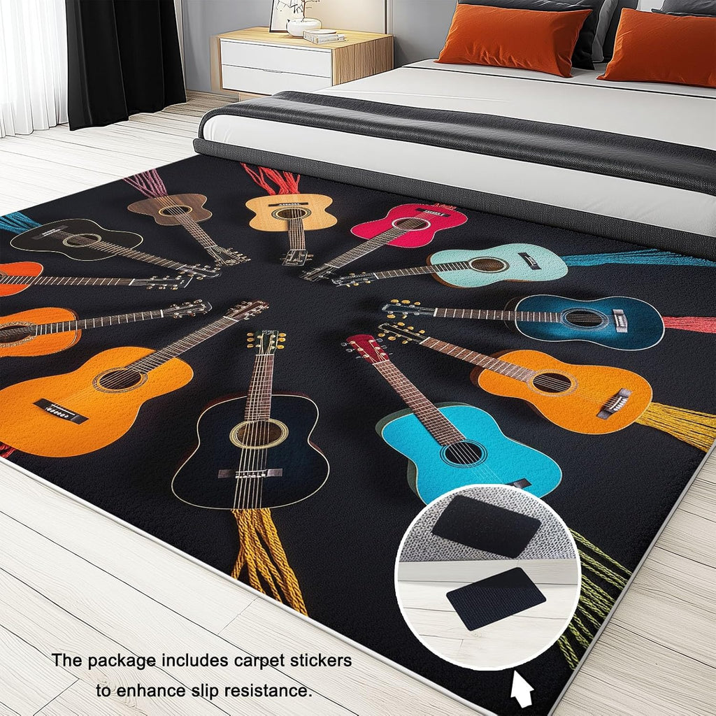 Rugs for Living Room 5x7 ft Area Rugs Music Instrument Guitar Color Machine Washable Rug Soft Carpet Low Pile Non Slip Large Rugs for Bedroom Nursery Office Dining Room Home Deco
