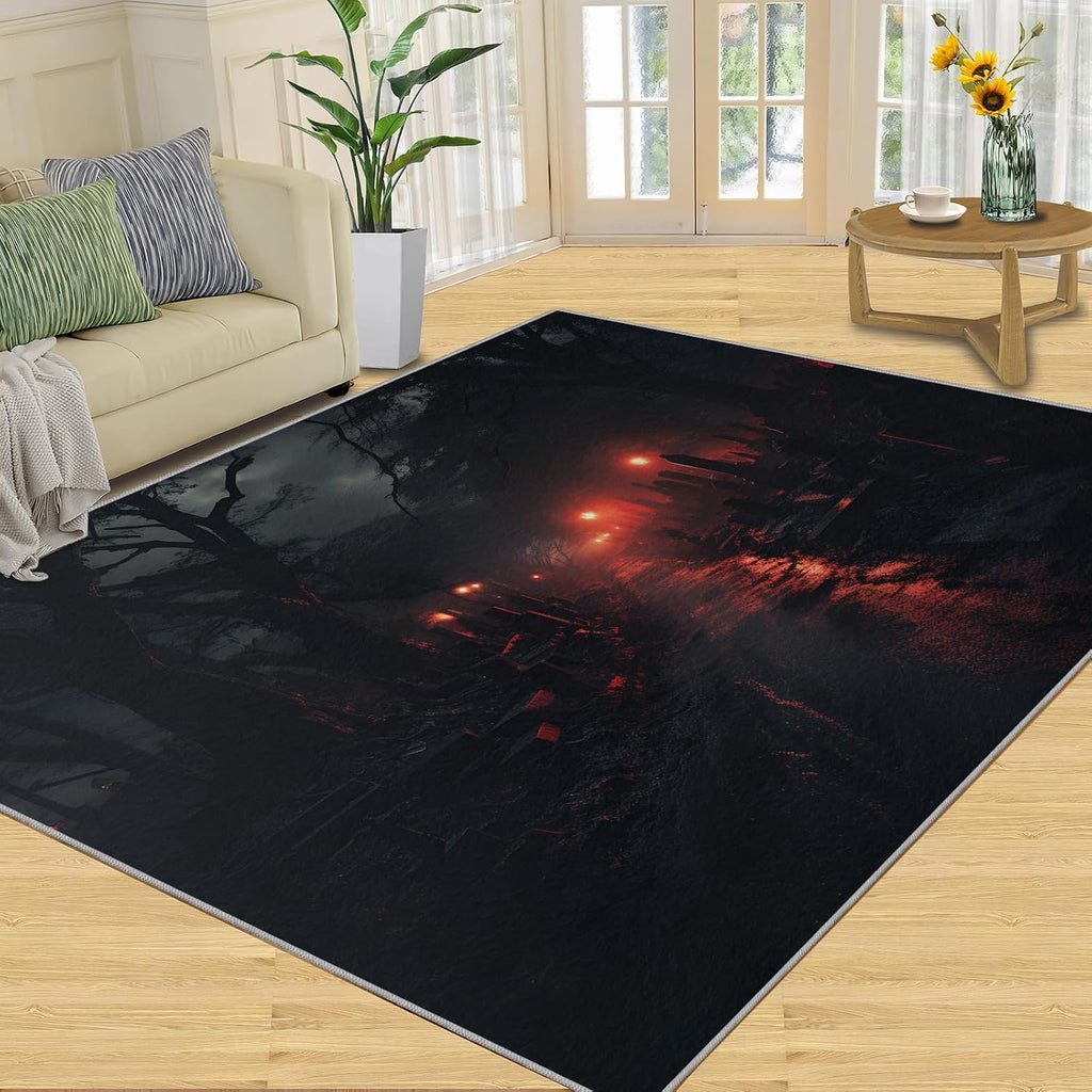 Cityscape Rug for Kids Room - 6x8 Large Rug, Natural Disaster Rugs for Bedroom Forest Night Scene Area Rugs for Living Room Home Decor Washable Rug