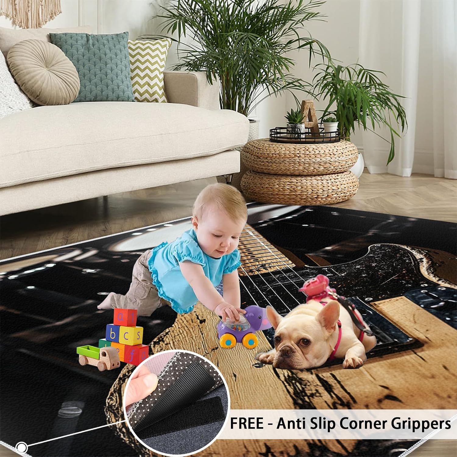 Music Rug 8x10-8x10 Rug, Guitar Area Rugs for Living Room Bedroom, Drum Set Rugs, Acoustic Guitar Washable Carpet, Boys Carpet, Music Lovers Home Decor & Gifts