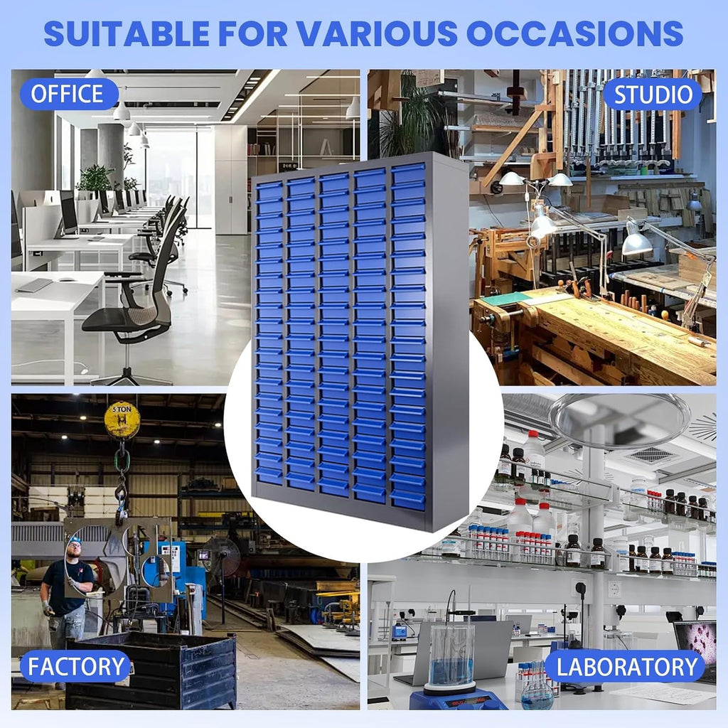 100 Drawer Parts Cabinet, Bolt, nut, and Tool Parts Cabinet, ABS Drawers with Labeled dividers, Alloy Steel Structure, Suitable for Storing resistors, capacitors, and Other Equipment Tools