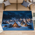 Fairytale Forest Rugs for Bedroom, Winter Snow Scene Rug 6x8, Village Night View Dining Room Rugs Washable & Non Slip Large Carpet for Home Decor