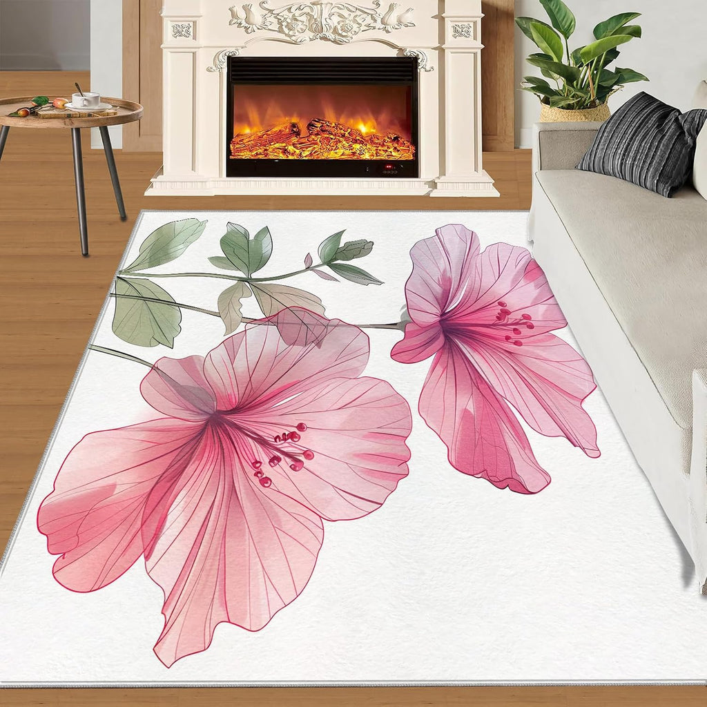 Area Rug 6x8ft, Simple Painting Flowers Rugs for Living Room, Exquisite Art Home Bedroom Rugs, Ultra Soft Non-Slip Short Pile Carpet for Kids Room Under Kitchen Table Office Bedside