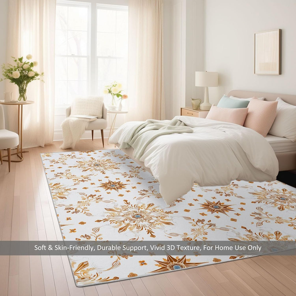 5' x 7' Rugs Living Room Colonial Area Rug Bedroom, Non Slip Durable Large Floor Carpet Geometric Rhombus Stars Indoor Carpet Washable for Dining Room Kitchen Kids Playroom Dorm