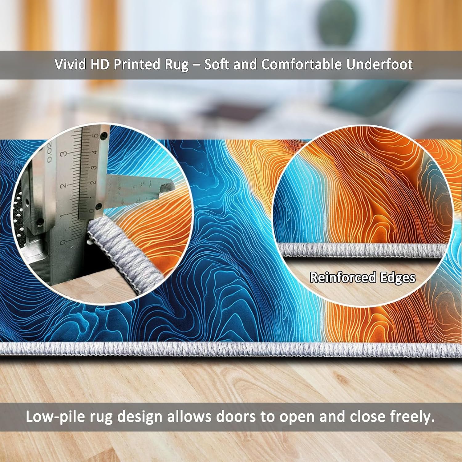 Waves Gradients Topographic Maps Print Area Rug 5 x 7 ft for Living Room, Soft Washable Carpet for Bedroom Abstract Art Non-Slip Rug - Stain Resistant Carpets for Kids Playroom Classroom Dining Room